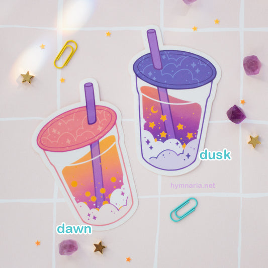 dusk & dawn clear bubble tea stickers