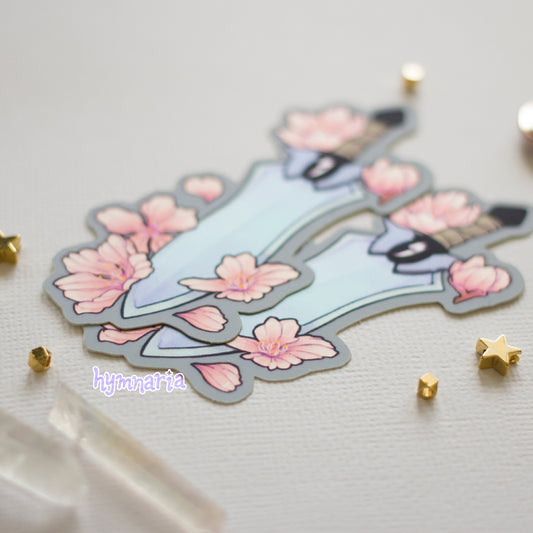 blade & cherry blossoms sticker