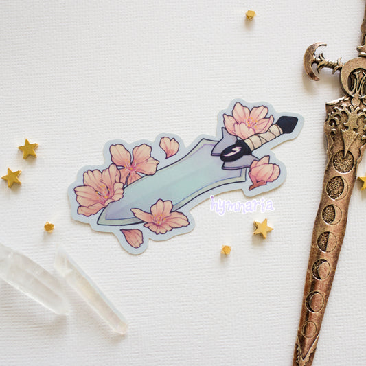 blade & cherry blossoms sticker